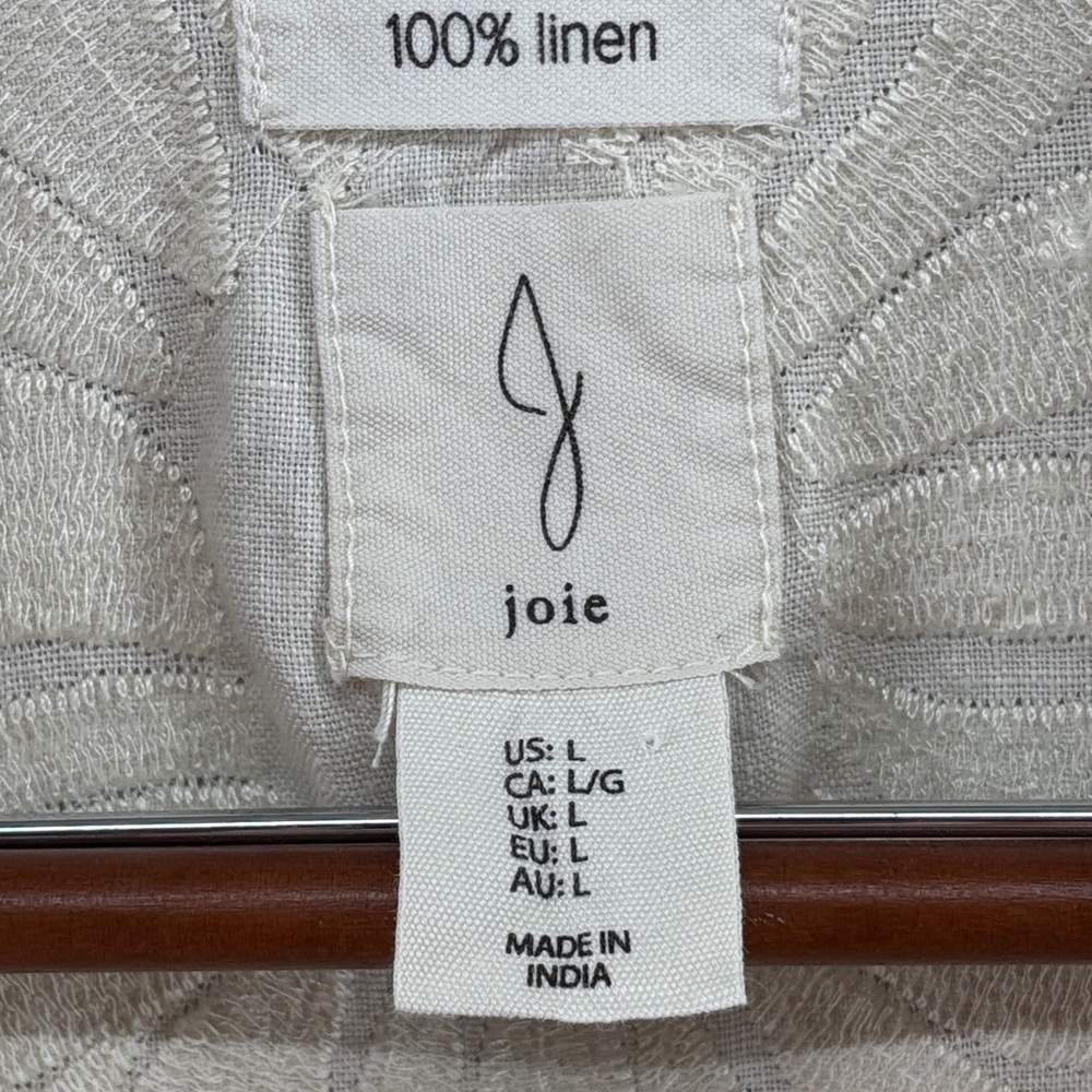 Joie Cream Floral Embroidered Short-Sleeve Button-Down Linen Blouse Size L - Picture 2 of 6